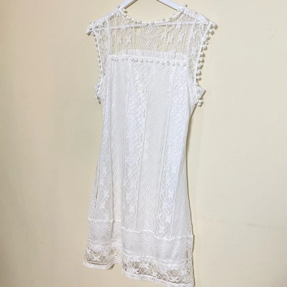 Knitted Laced White Fashion Summer Dress With Tassels. SZ L - Picture 11 of 14